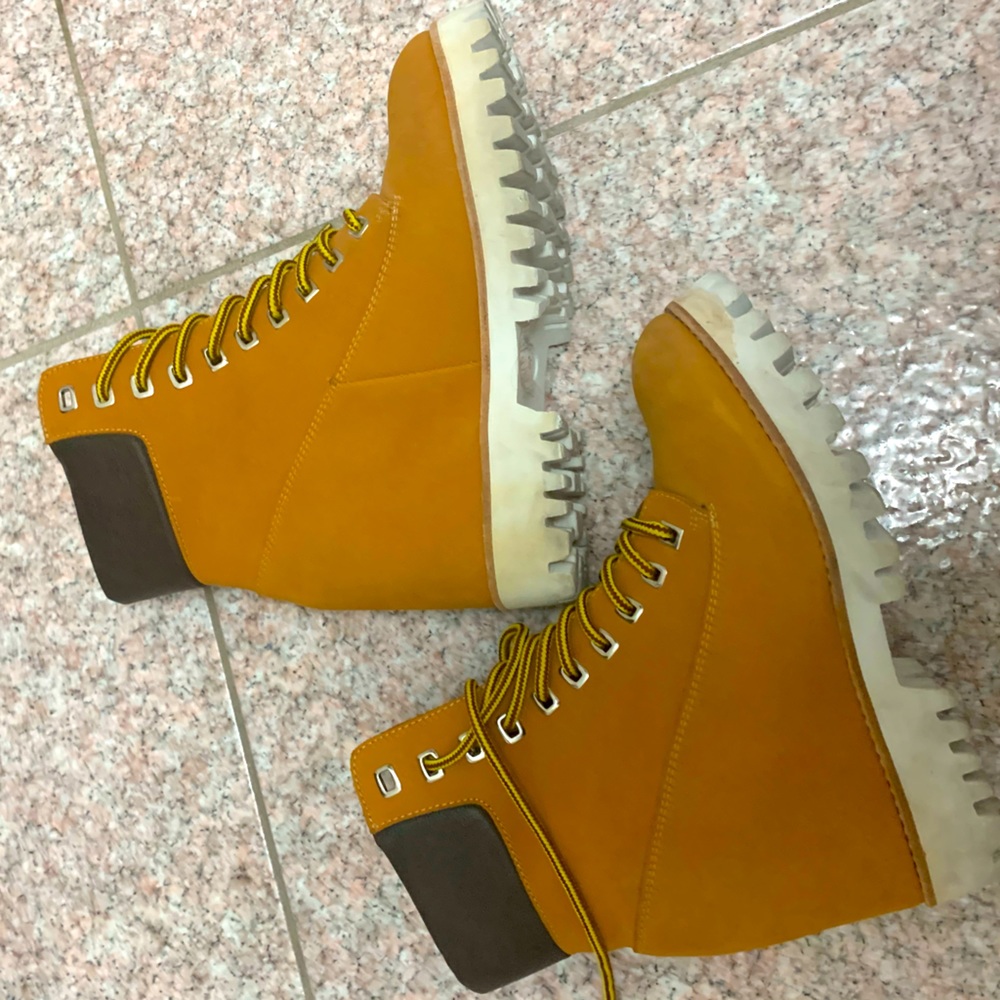 Jeffrey Campbell Mustard Yellow Lug Sole Heeled Boots